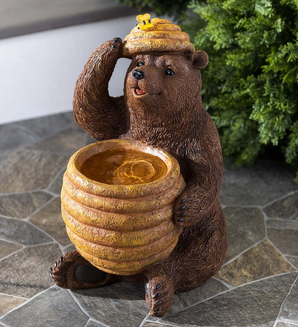 Plow &amp; Hearth Garden Accents | Yard &amp; Garden Oh Honey Solar Birdbath With Bear And Bee Hive