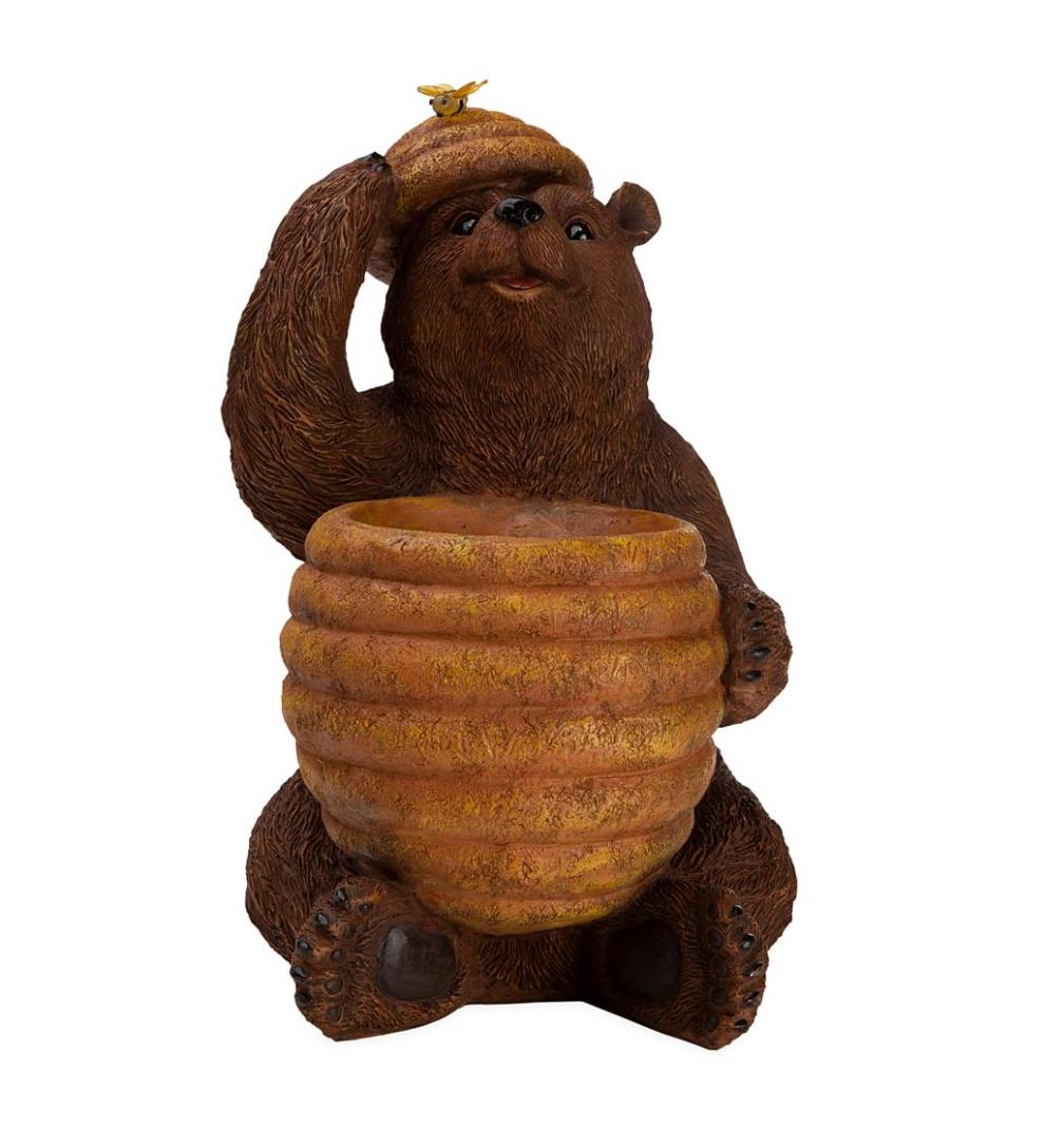Plow &amp; Hearth Garden Accents | Yard &amp; Garden Oh Honey Solar Birdbath With Bear And Bee Hive