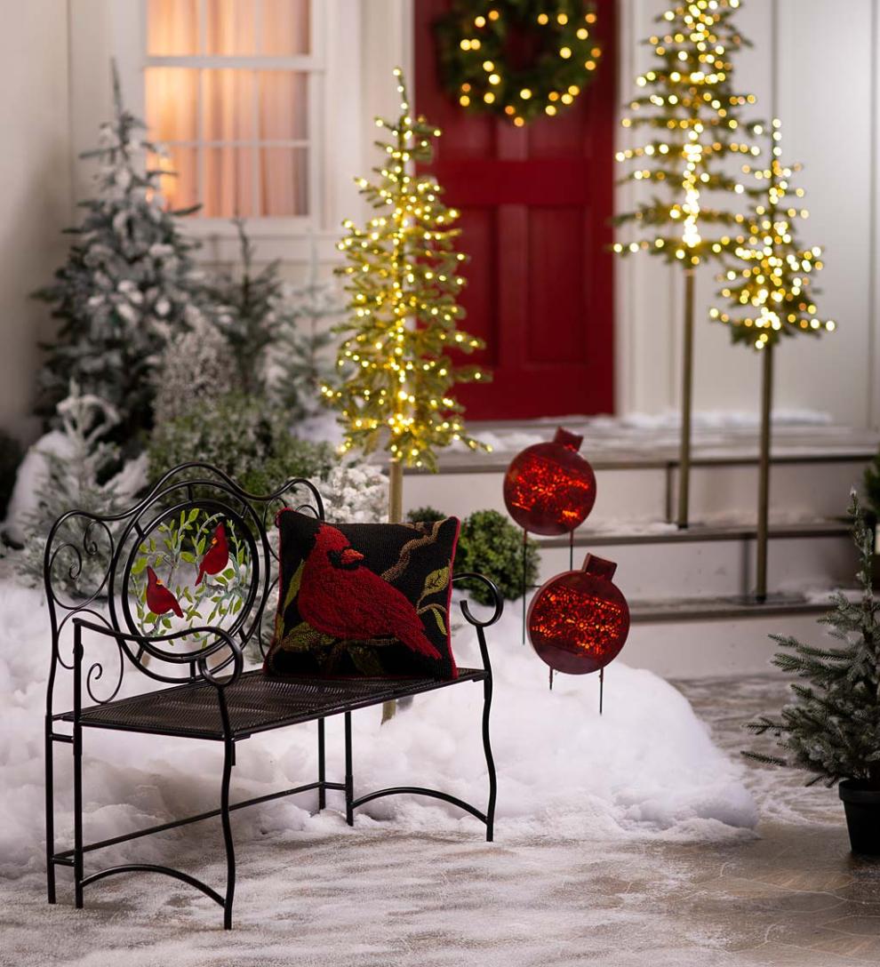 Plow &amp; Hearth Garden Accents | Yard &amp; Garden Oversized Lighted Christmas Ornament Garden Stakes, Set Of 2 - Gold Snowflake