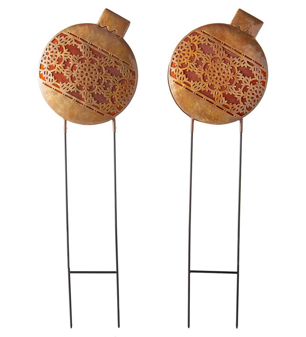 Plow &amp; Hearth Garden Accents | Yard &amp; Garden Oversized Lighted Christmas Ornament Garden Stakes, Set Of 2 - Gold Snowflake