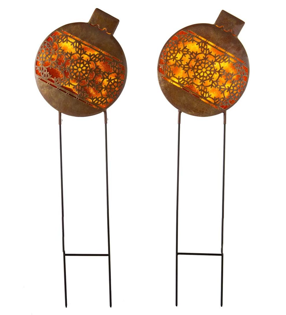 Plow &amp; Hearth Garden Accents | Yard &amp; Garden Oversized Lighted Christmas Ornament Garden Stakes, Set Of 2 - Gold Snowflake