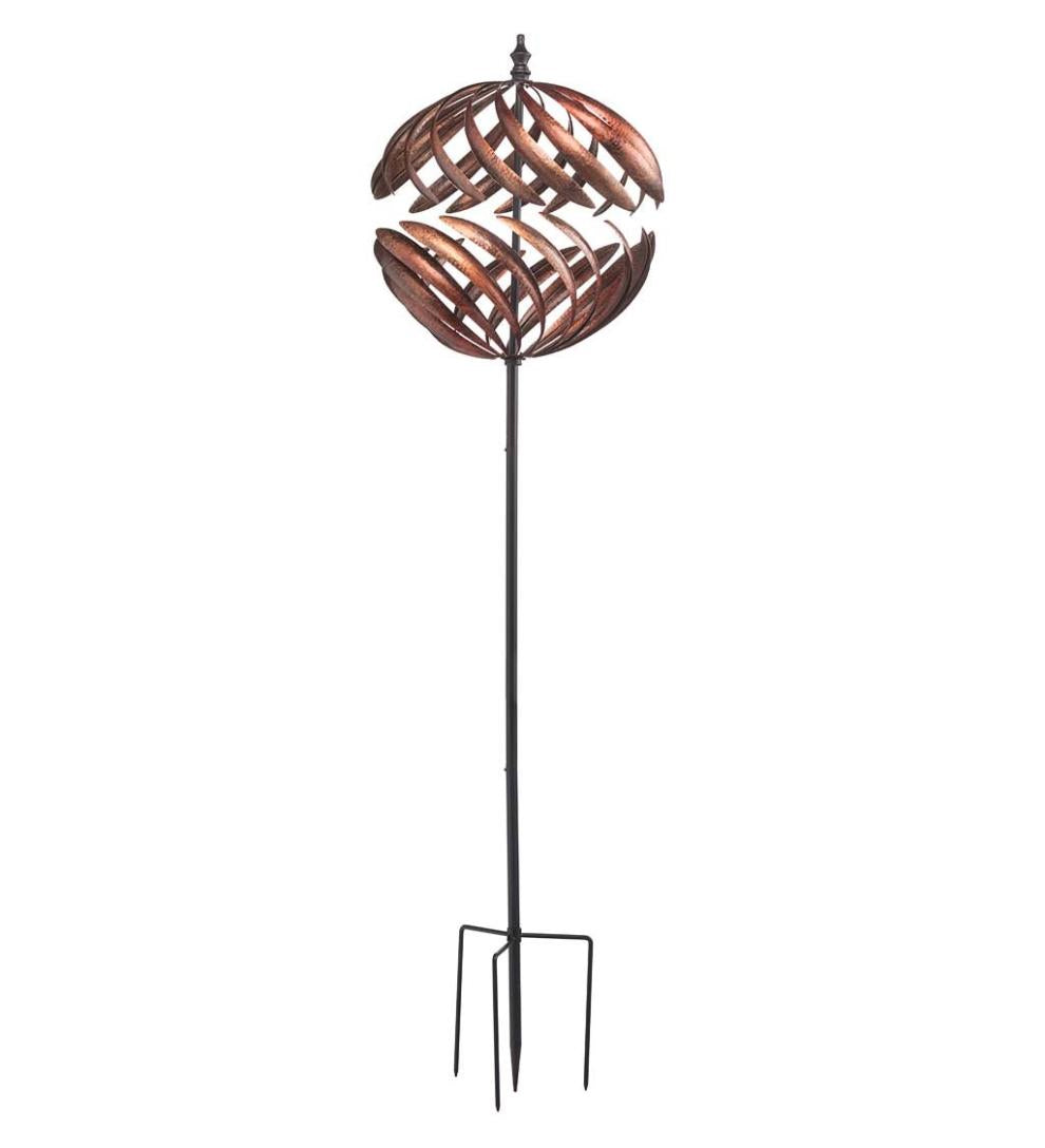 Plow &amp; Hearth Garden Accents | Yard &amp; Garden Oversized Split Sphere Copper Metal Wind Spinner - Copper