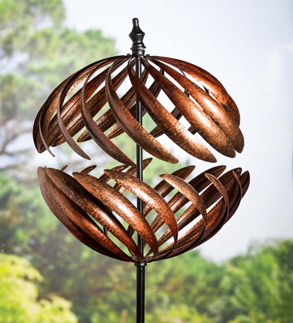 Plow &amp; Hearth Garden Accents | Yard &amp; Garden Oversized Split Sphere Copper Metal Wind Spinner - Copper