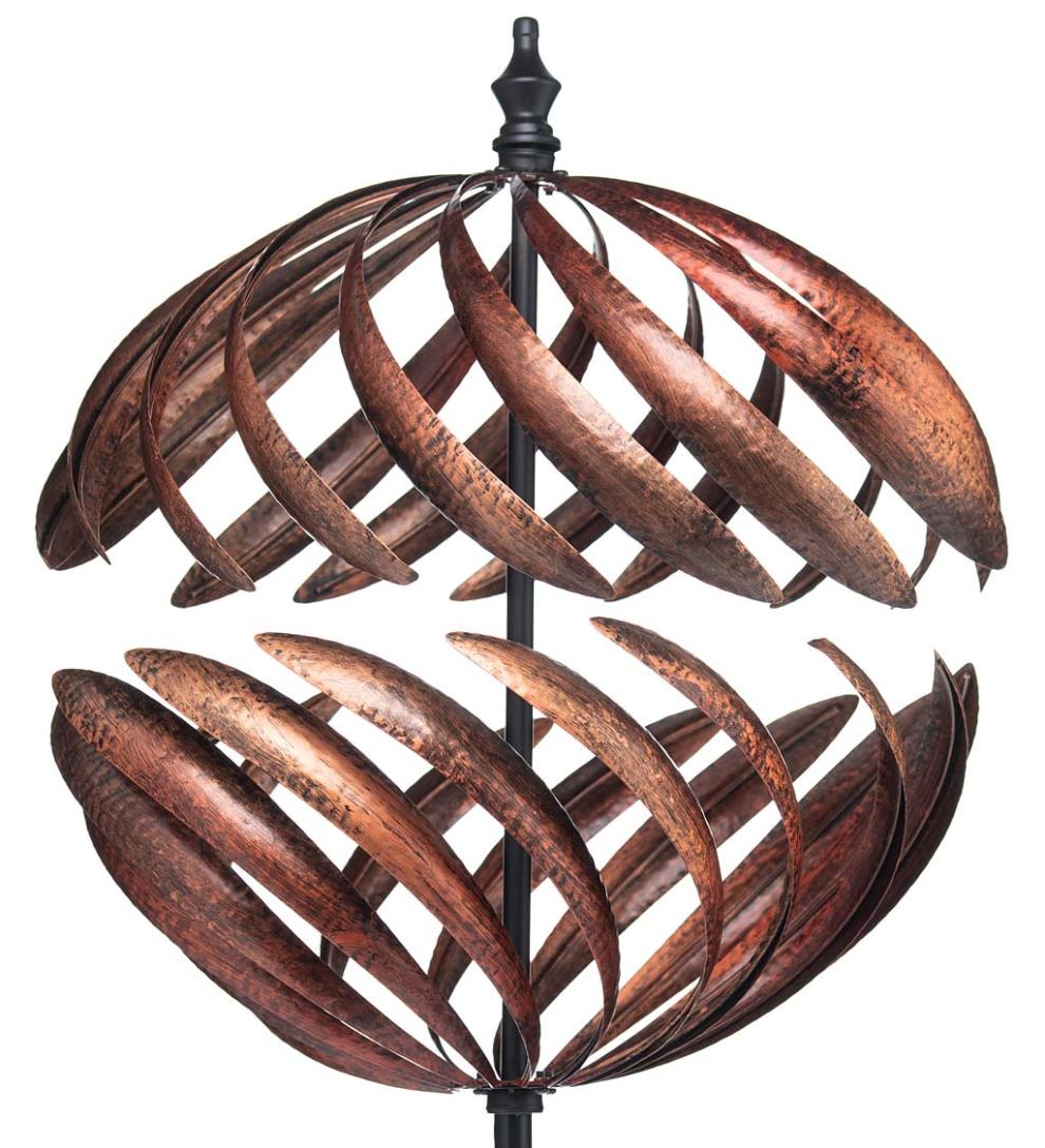 Plow &amp; Hearth Garden Accents | Yard &amp; Garden Oversized Split Sphere Copper Metal Wind Spinner - Copper