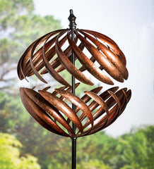 Plow &amp; Hearth Garden Accents | Yard &amp; Garden Oversized Split Sphere Copper Metal Wind Spinner - Copper