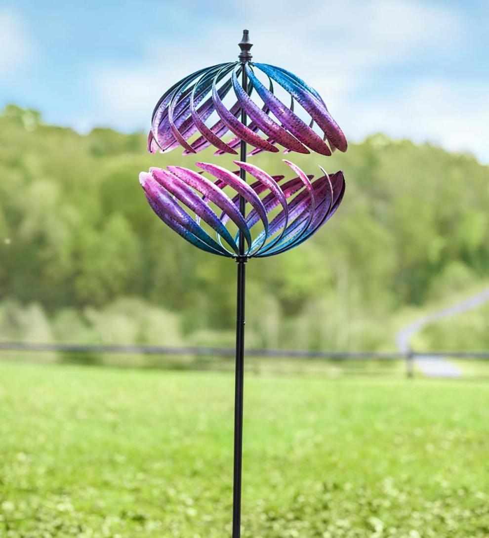 Plow &amp; Hearth Garden Accents | Yard &amp; Garden Oversized Split Sphere Metal Wind Spinner