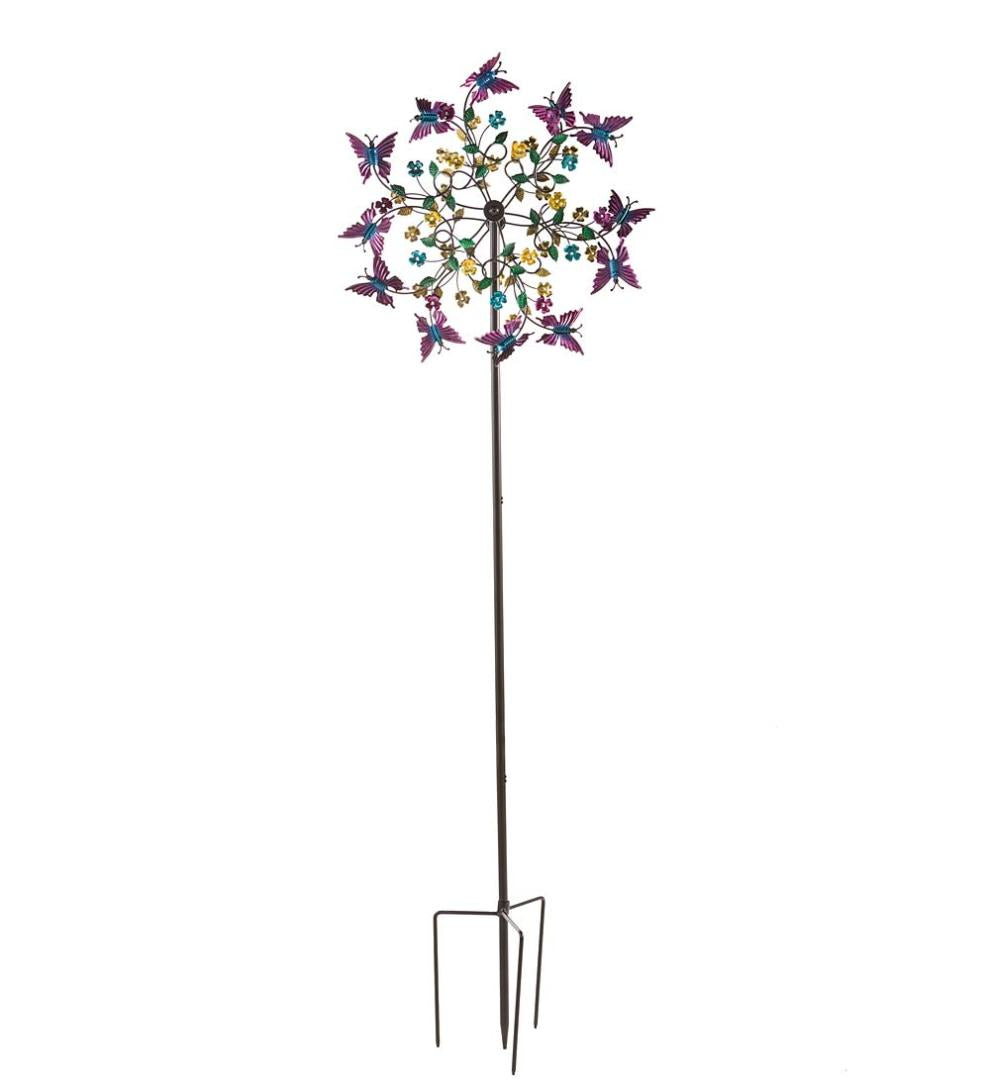 Plow &amp; Hearth Garden Accents | Yard &amp; Garden Pink And Purple Butterfly Metal Wind Spinner