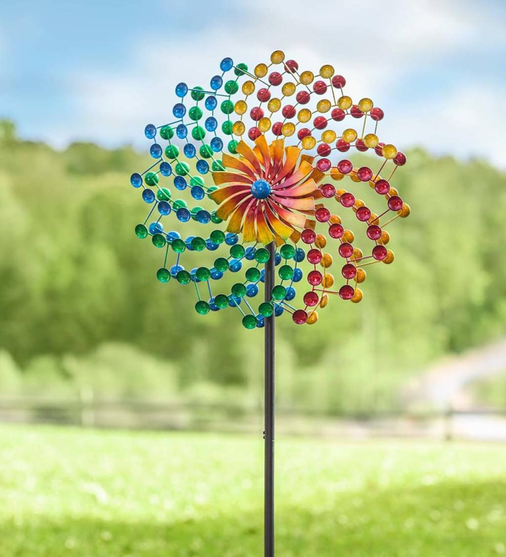 Plow &amp; Hearth Garden Accents | Yard &amp; Garden Rainbow Cups Metal Wind Spinner