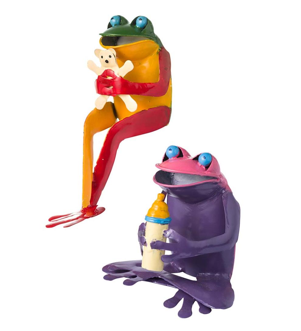 Plow &amp; Hearth Garden Accents | Yard &amp; Garden Recycled Metal Baby Frog Garden Art Statues, Set Of 2
