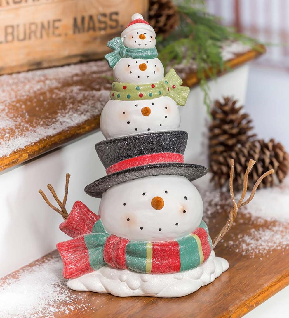 Plow &amp; Hearth Garden Accents | Yard &amp; Garden Smiling Stacked Snowman Garden Statuary
