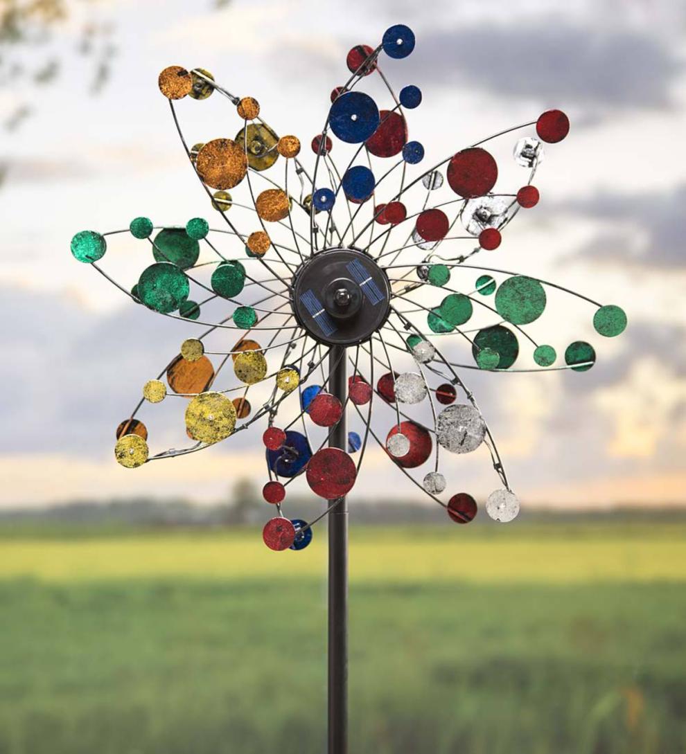 Plow &amp; Hearth Garden Accents | Yard &amp; Garden Solar Confetti Wind Spinner With Led Lights