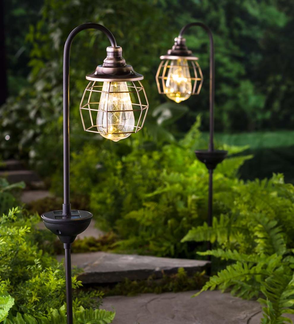 Plow &amp; Hearth Garden Accents | Yard &amp; Garden Solar Firefly Garden Pathway Lights, Set Of 2 - Copper