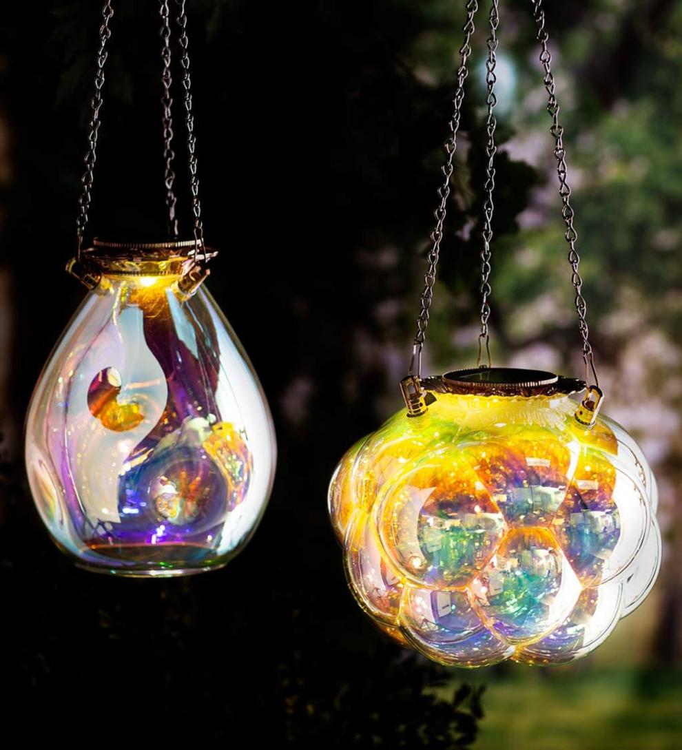 Plow &amp; Hearth Garden Accents | Yard &amp; Garden Solar Hanging Iridescent Glass Lights