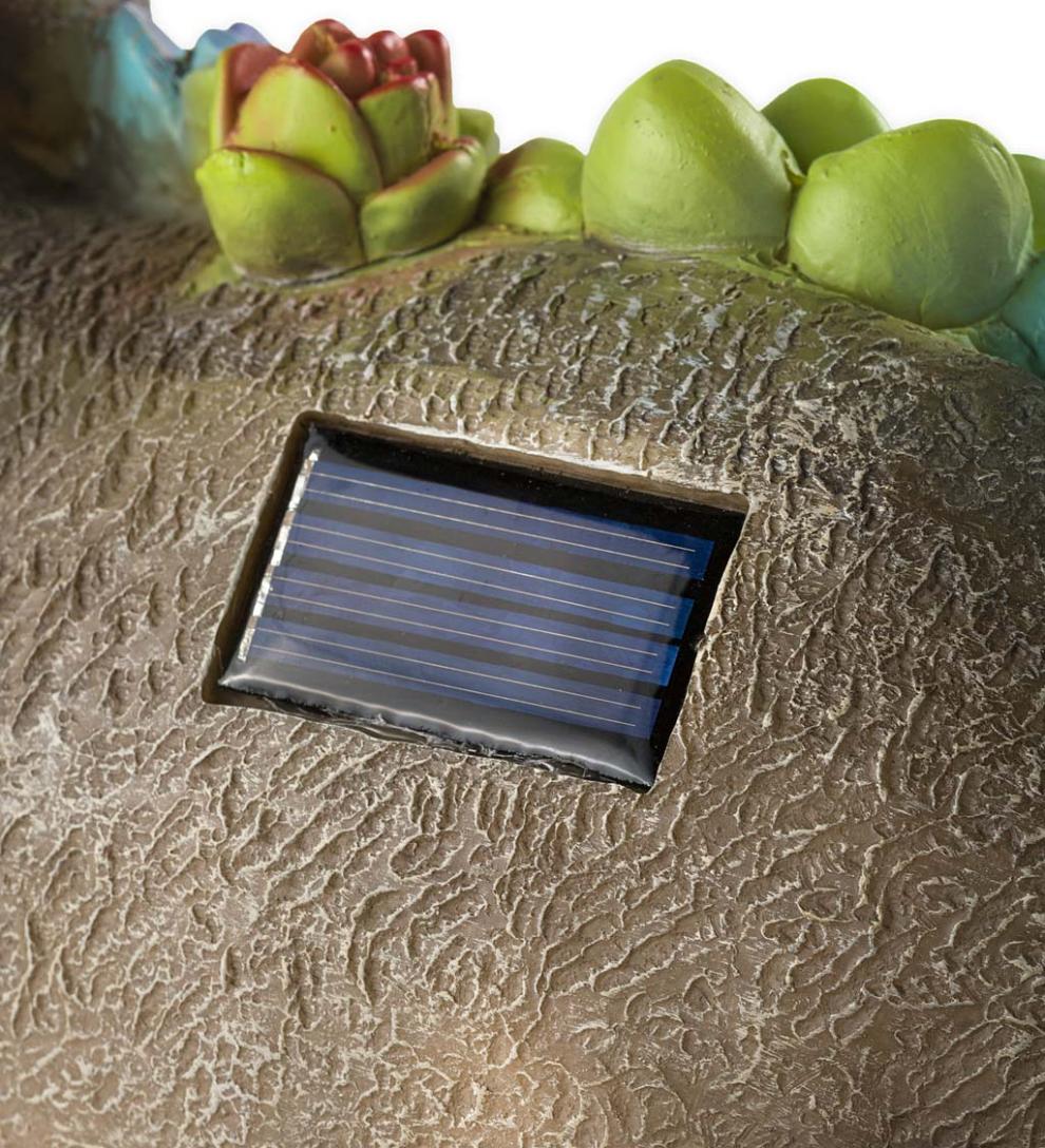 Plow &amp; Hearth Garden Accents | Yard &amp; Garden Solar Lighted Succulent Resin Animal Garden Statue - Bunny