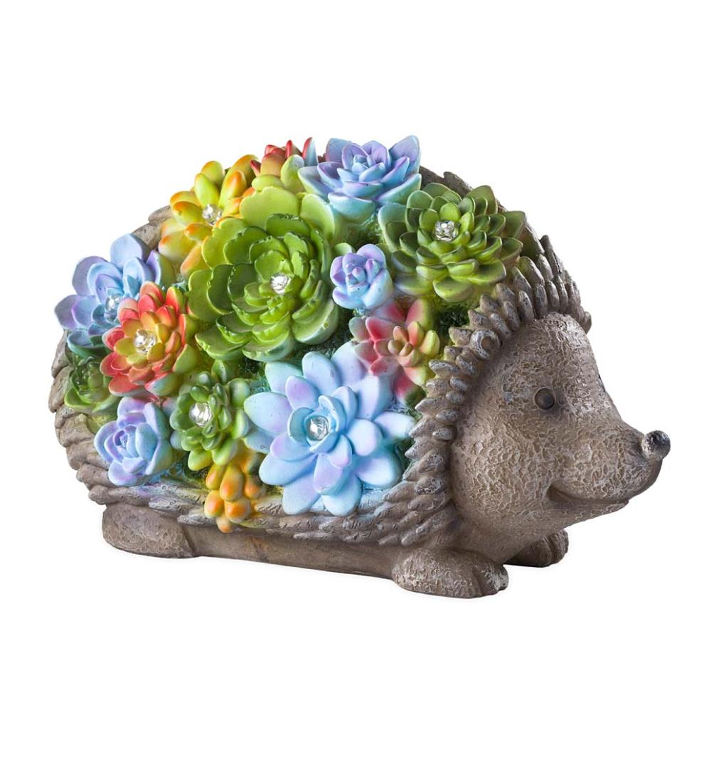 Plow &amp; Hearth Garden Accents | Yard &amp; Garden Solar Lighted Succulent Resin Animal Garden Statue - Bunny