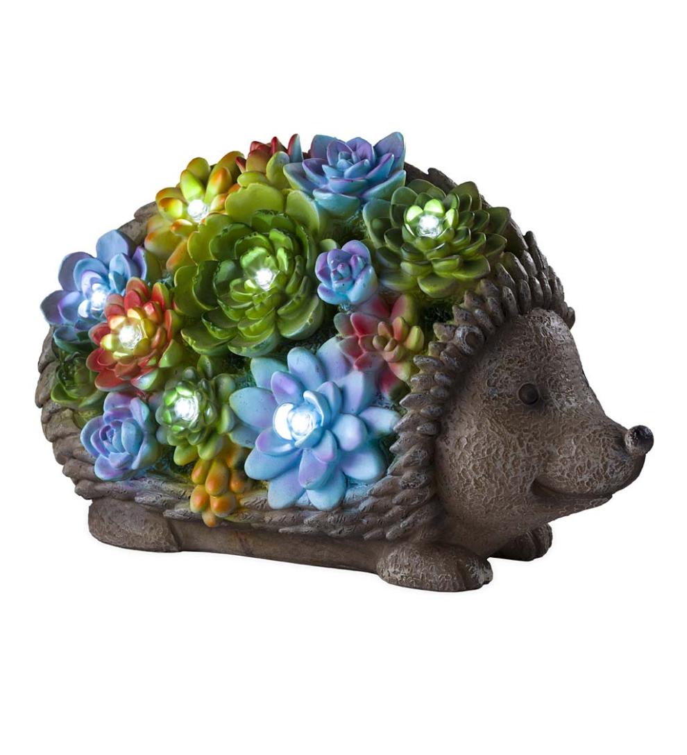 Plow &amp; Hearth Garden Accents | Yard &amp; Garden Solar Lighted Succulent Resin Animal Garden Statue - Bunny