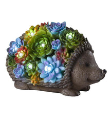 Plow &amp; Hearth Garden Accents | Yard &amp; Garden Solar Lighted Succulent Resin Animal Garden Statue - Bunny