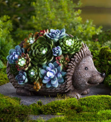 Plow &amp; Hearth Garden Accents | Yard &amp; Garden Solar Lighted Succulent Resin Animal Garden Statue - Bunny