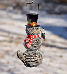 Plow &amp; Hearth Garden Accents | Yard &amp; Garden Solar Snowman Metal Mesh Bird Feeder