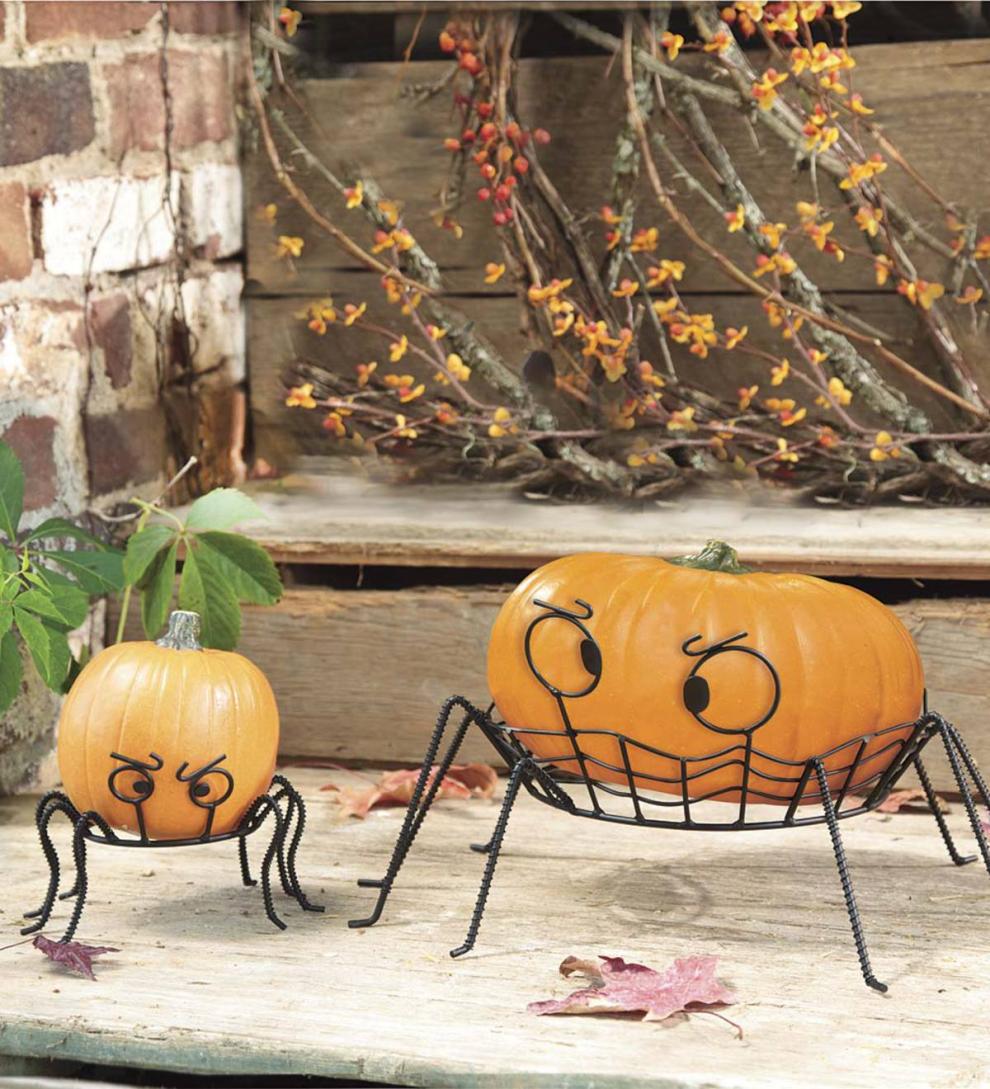 Plow &amp; Hearth Garden Accents | Yard &amp; Garden Spooky Spider Pumpkin Holders, Set Of 2