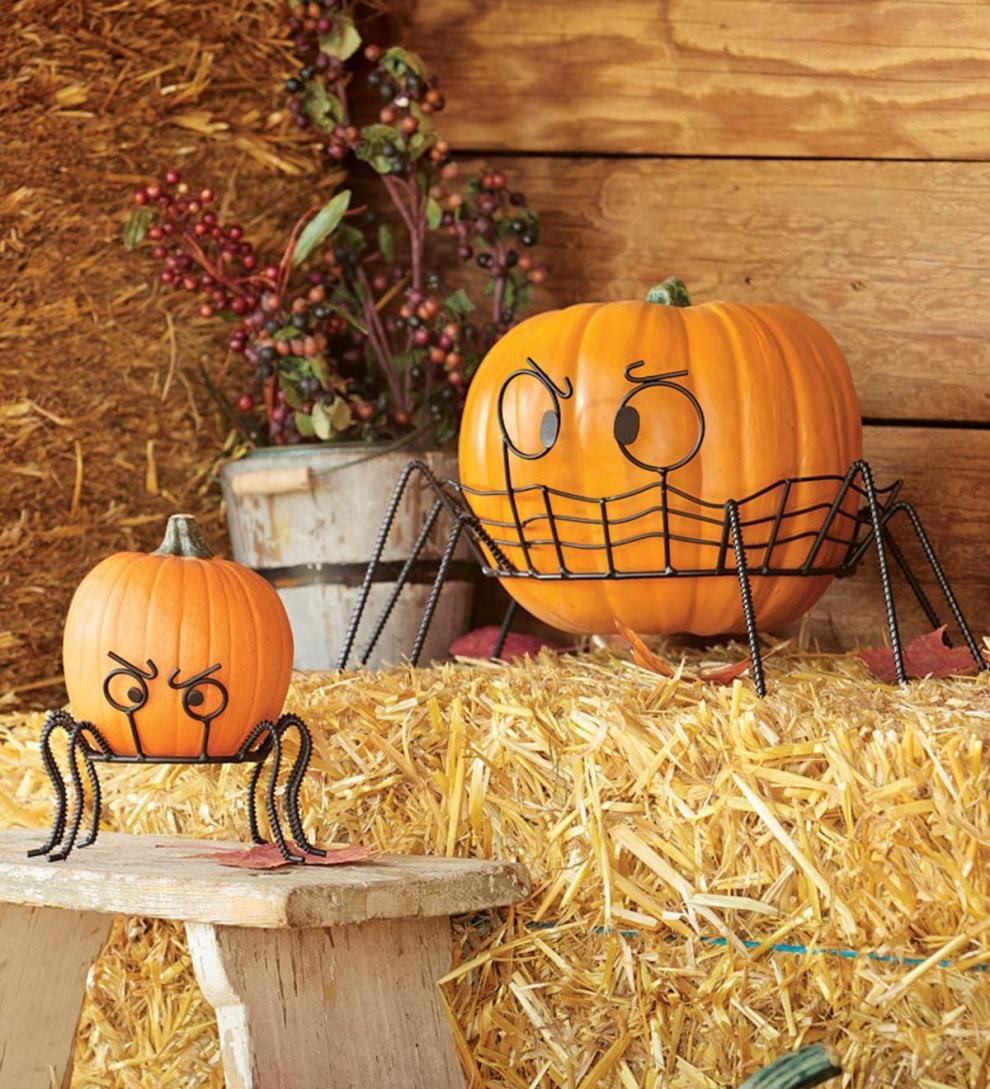 Plow &amp; Hearth Garden Accents | Yard &amp; Garden Spooky Spider Pumpkin Holders, Set Of 2