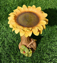 Plow &amp; Hearth Garden Accents | Yard &amp; Garden Sunflower With Leaves And Ladybug Carved Resin Birdbath