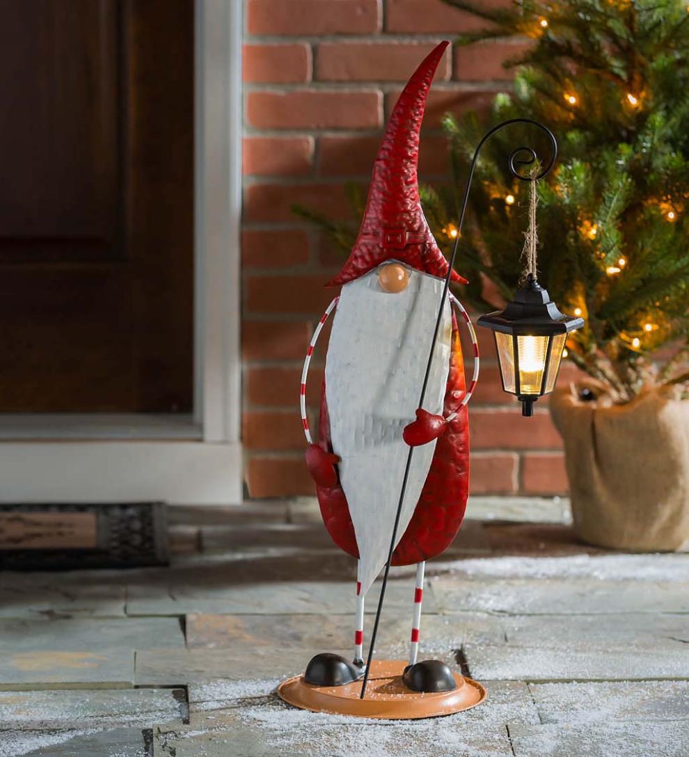 Plow &amp; Hearth Garden Accents | Yard &amp; Garden Tall Holiday Garden Gnome With Solar Lantern