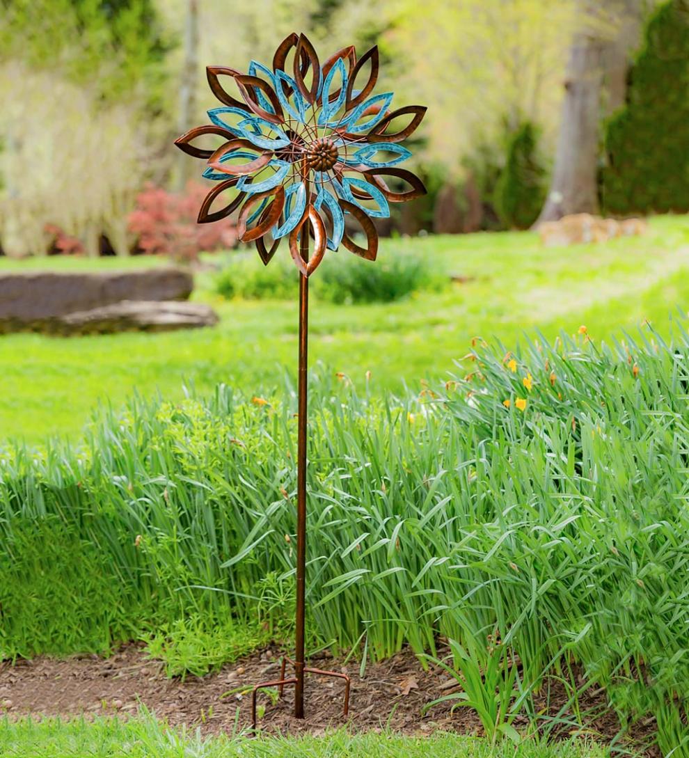 Plow &amp; Hearth Garden Accents | Yard &amp; Garden Verdigris And Copper Leaves Metal Wind Spinner