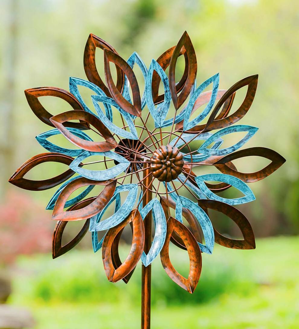 Plow &amp; Hearth Garden Accents | Yard &amp; Garden Verdigris And Copper Leaves Metal Wind Spinner