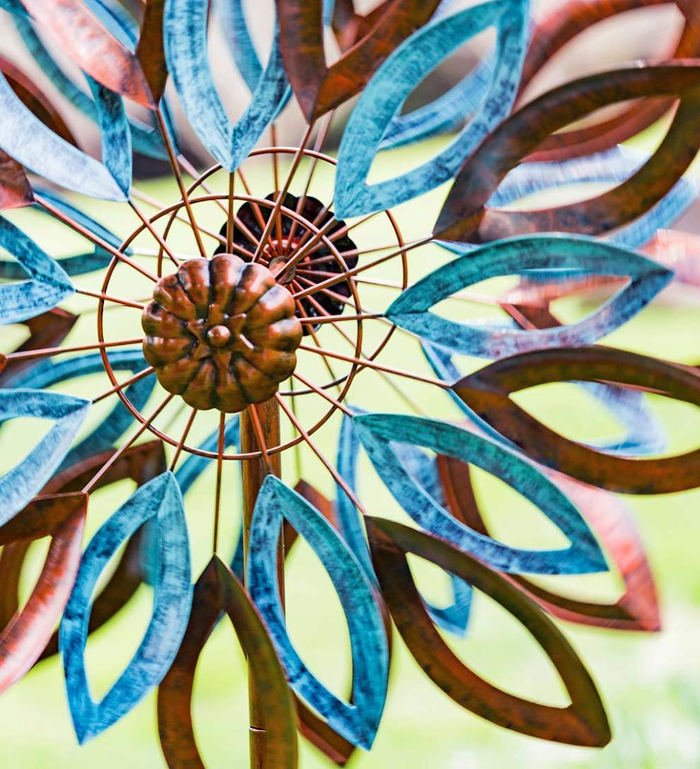 Plow &amp; Hearth Garden Accents | Yard &amp; Garden Verdigris And Copper Leaves Metal Wind Spinner