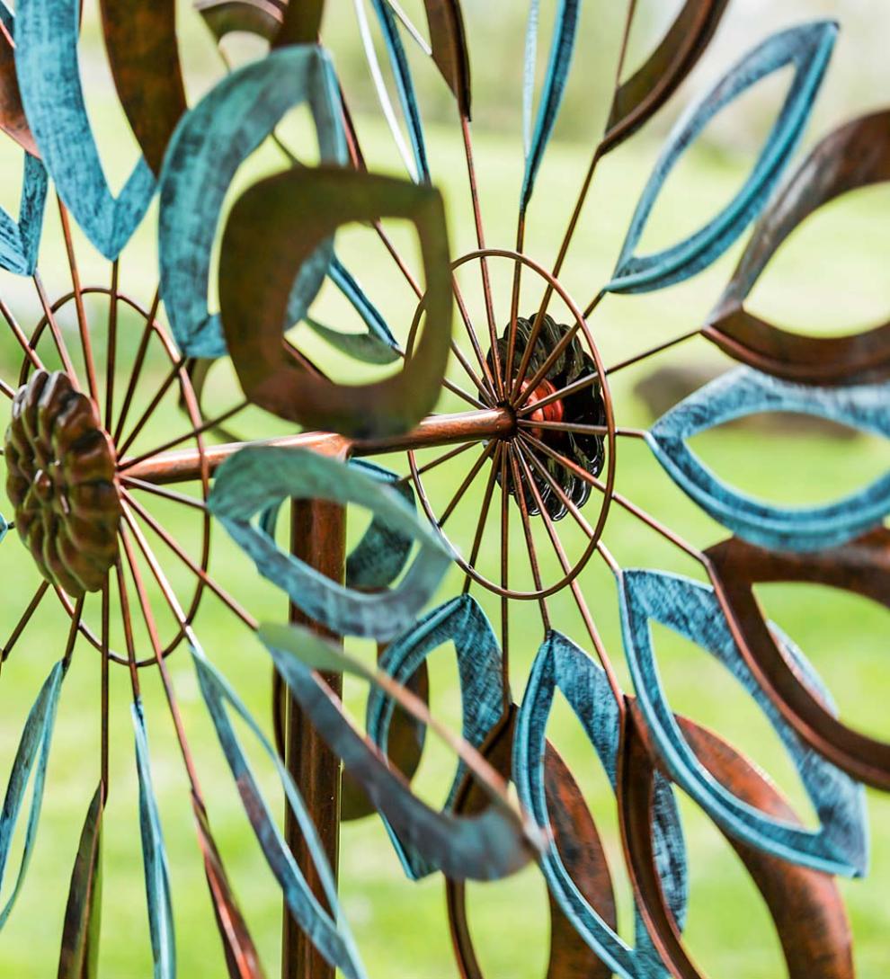 Plow &amp; Hearth Garden Accents | Yard &amp; Garden Verdigris And Copper Leaves Metal Wind Spinner