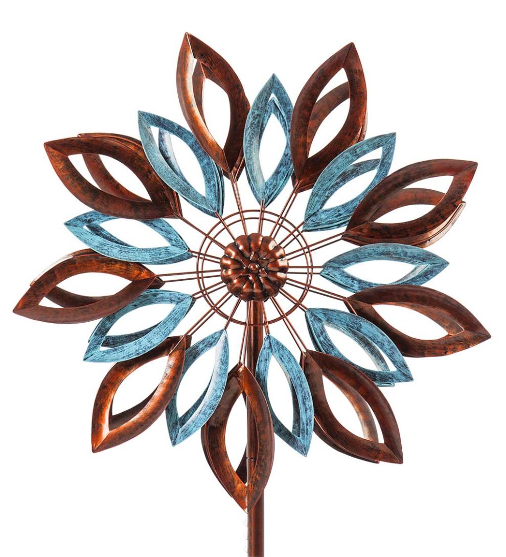 Plow &amp; Hearth Garden Accents | Yard &amp; Garden Verdigris And Copper Leaves Metal Wind Spinner
