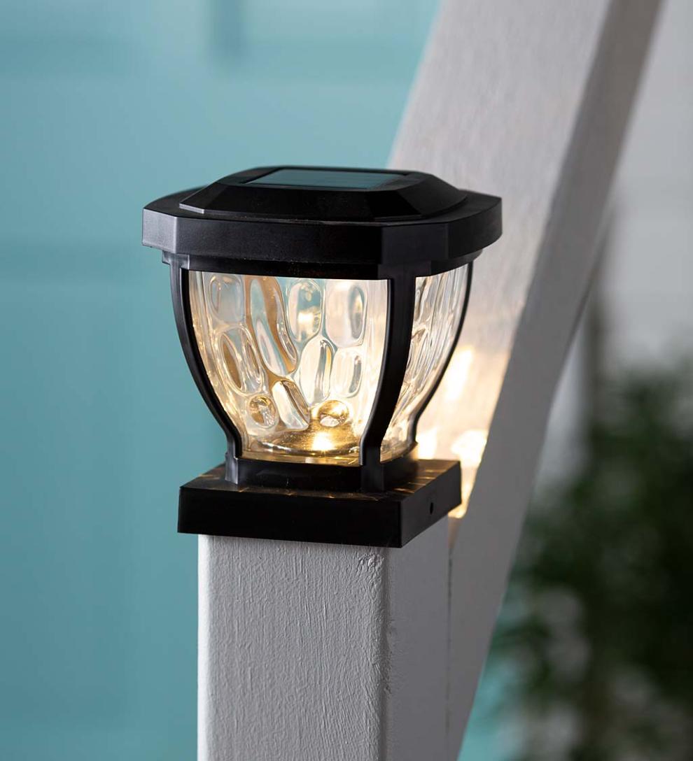Plow &amp; Hearth Garden Accents | Yard &amp; Garden Wavy Glass Solar Post Cap Lights, Set Of 2 - Black