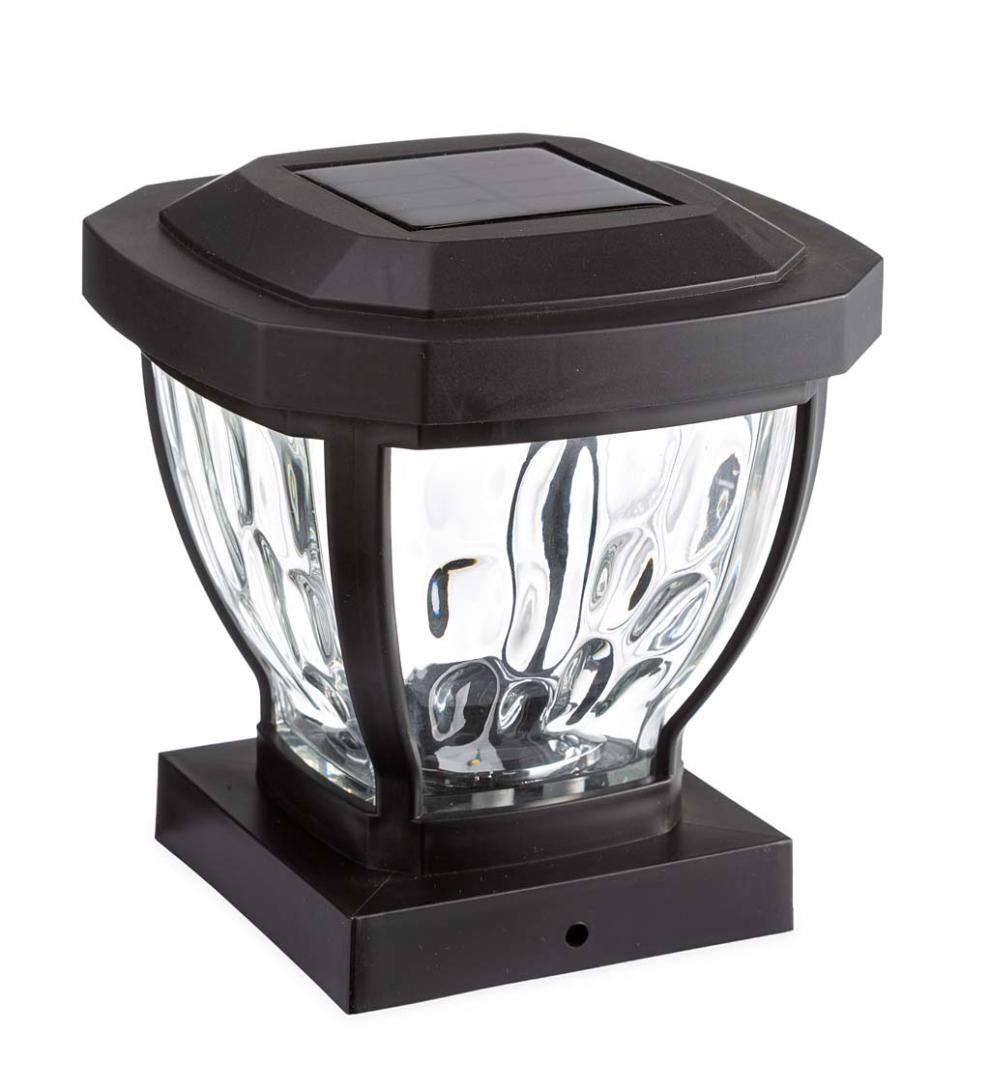 Plow &amp; Hearth Garden Accents | Yard &amp; Garden Wavy Glass Solar Post Cap Lights, Set Of 2 - Black
