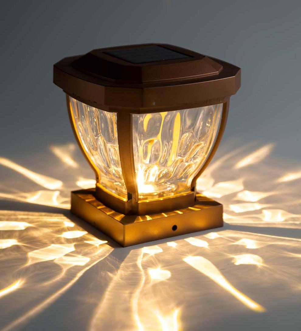 Plow &amp; Hearth Garden Accents | Yard &amp; Garden Wavy Glass Solar Post Cap Lights, Set Of 2 - Black