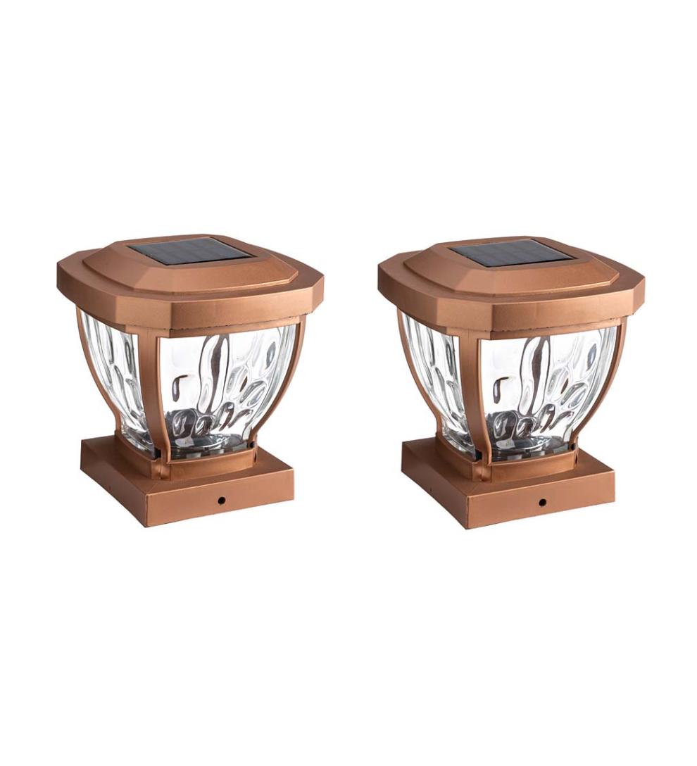 Plow &amp; Hearth Garden Accents | Yard &amp; Garden Wavy Glass Solar Post Cap Lights, Set Of 2 - Black