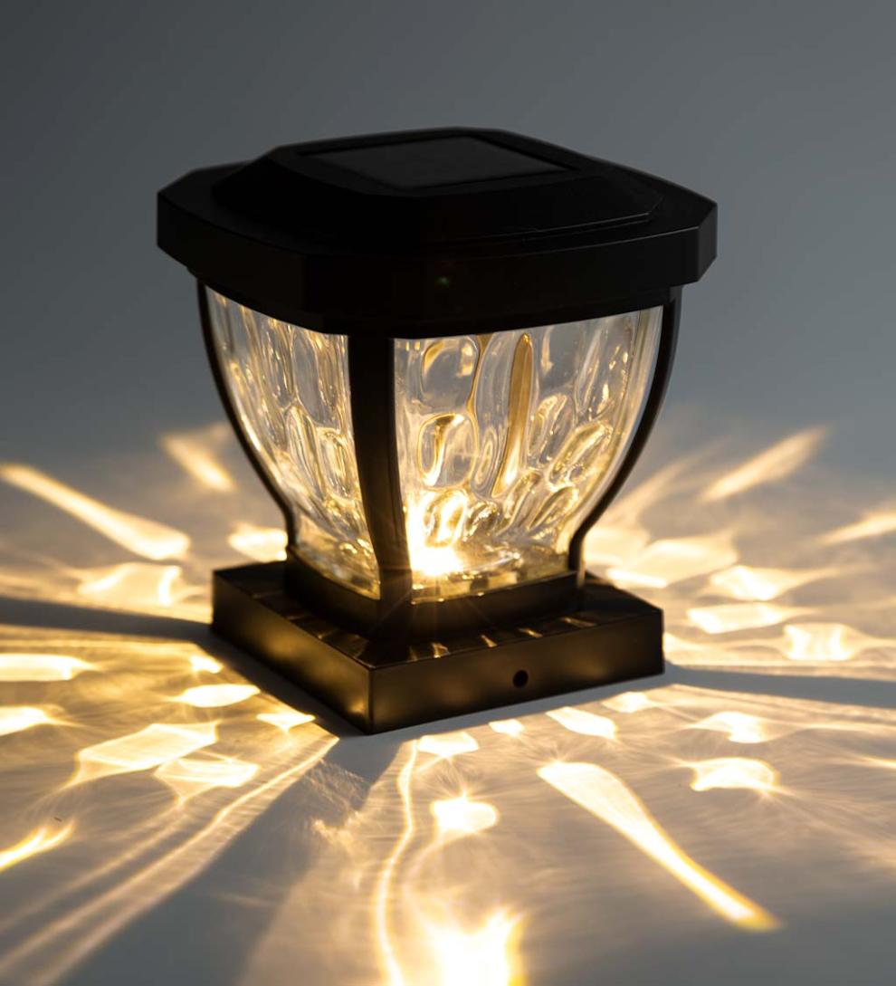 Plow &amp; Hearth Garden Accents | Yard &amp; Garden Wavy Glass Solar Post Cap Lights, Set Of 2 - Black