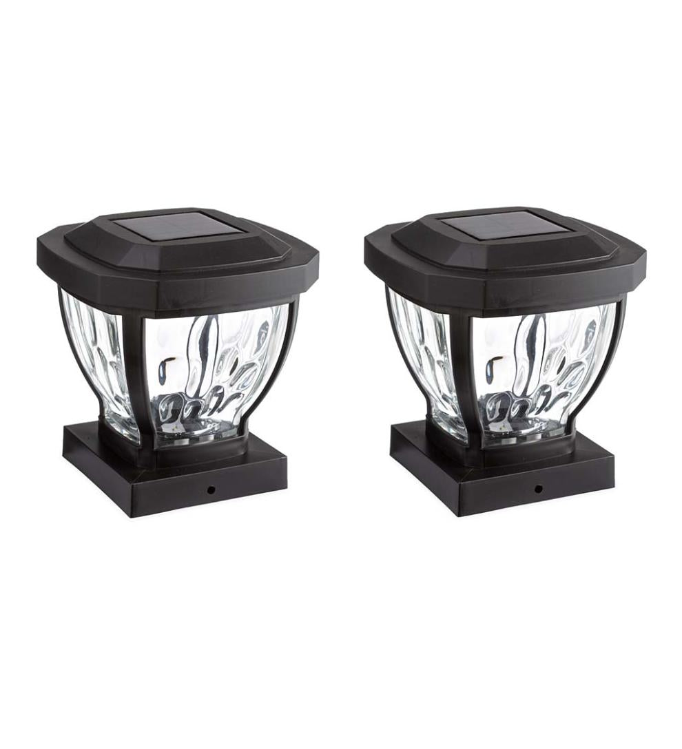 Plow &amp; Hearth Garden Accents | Yard &amp; Garden Wavy Glass Solar Post Cap Lights, Set Of 2 - Black