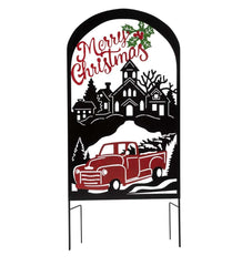 Plow &amp; Hearth Garden Stakes | Yard &amp; Garden Merry Christmas Vintage Truck Metal Holiday Trellis