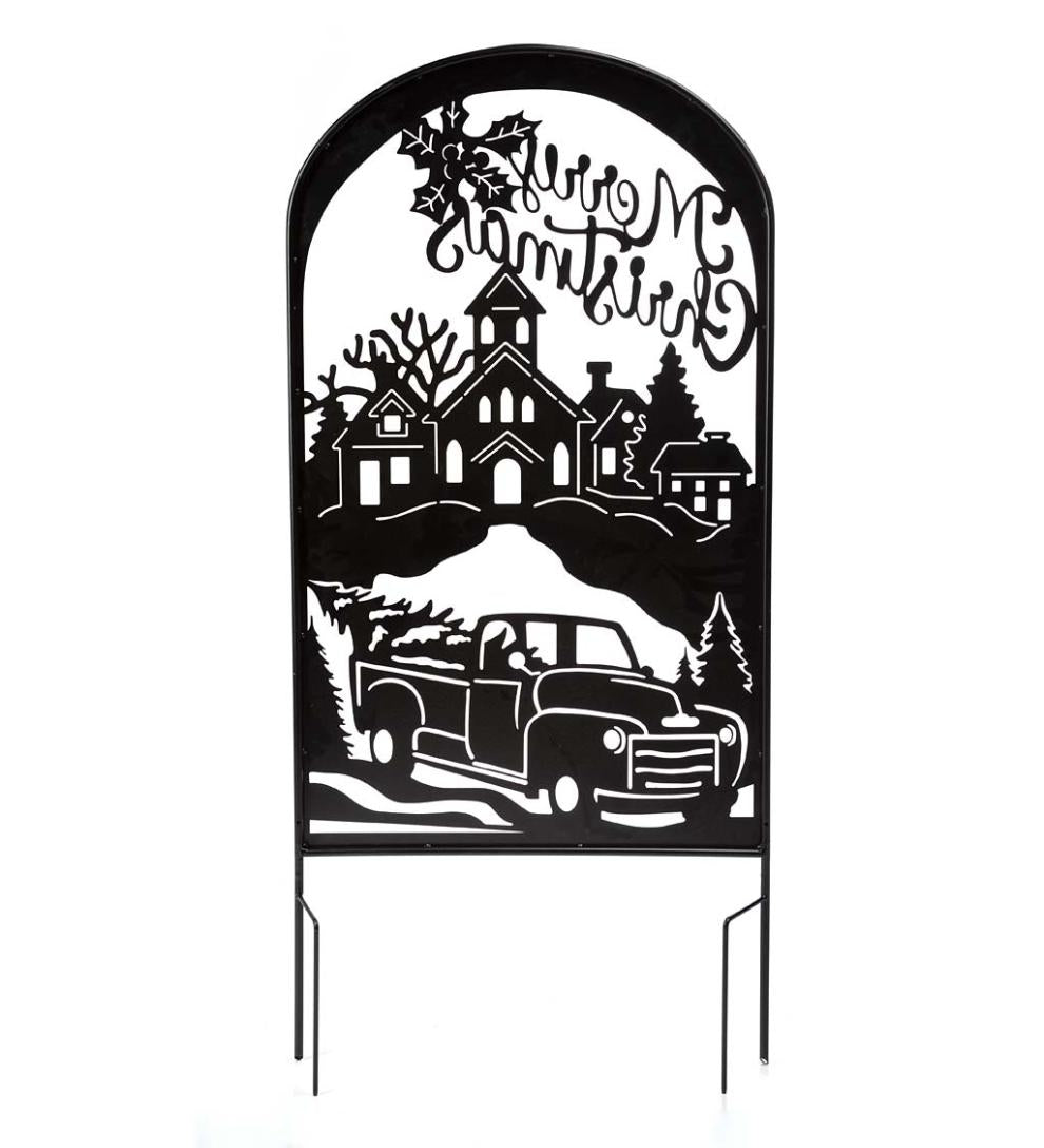 Plow &amp; Hearth Garden Stakes | Yard &amp; Garden Merry Christmas Vintage Truck Metal Holiday Trellis