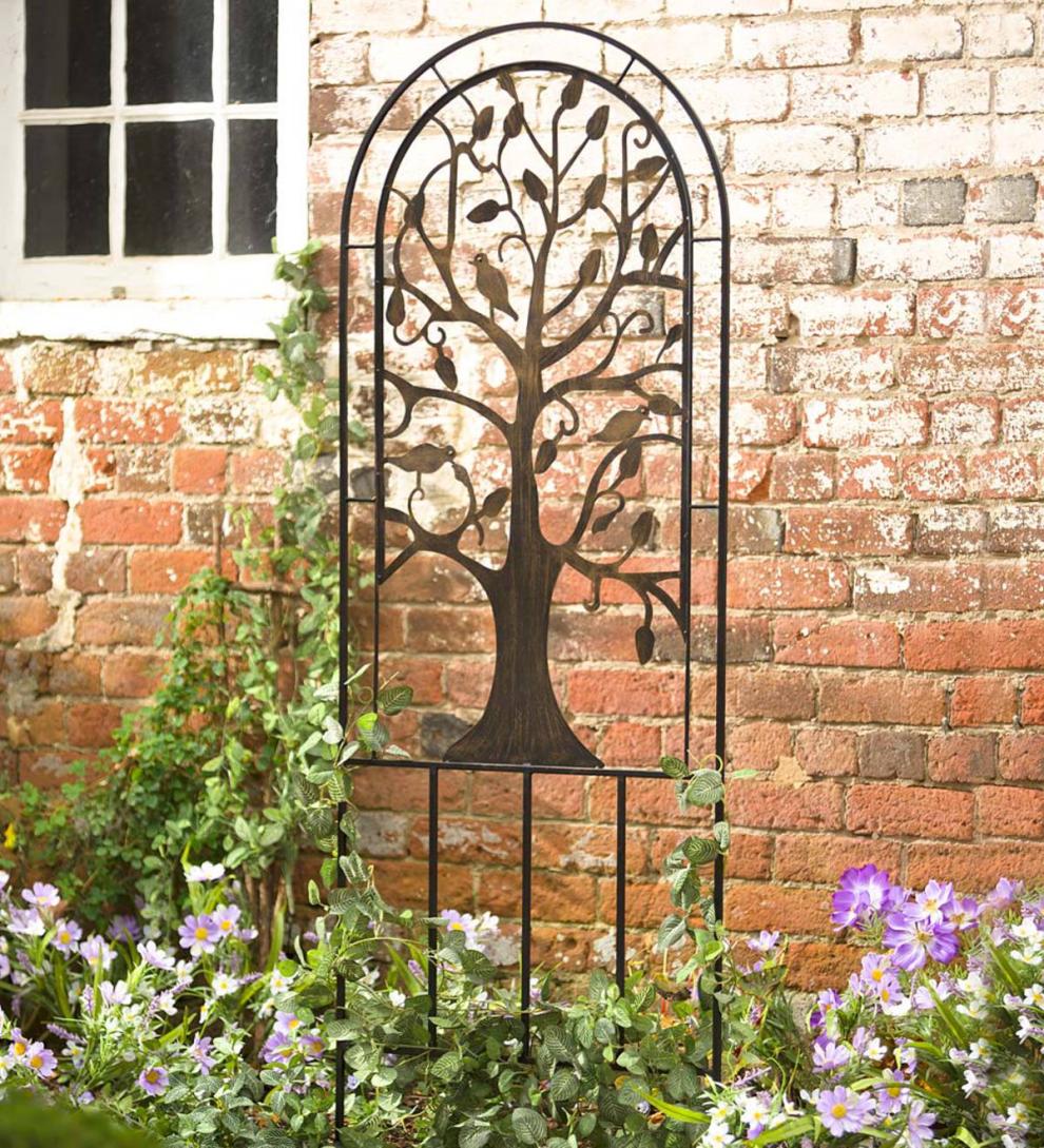 Plow &amp; Hearth Garden Stakes | Yard &amp; Garden Metal Arched Garden Trellis With Tree Of Life Design - Antique Copper
