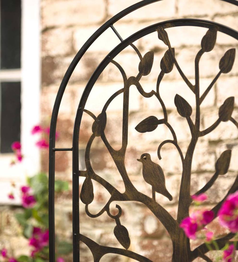 Plow &amp; Hearth Garden Stakes | Yard &amp; Garden Metal Arched Garden Trellis With Tree Of Life Design - Antique Copper