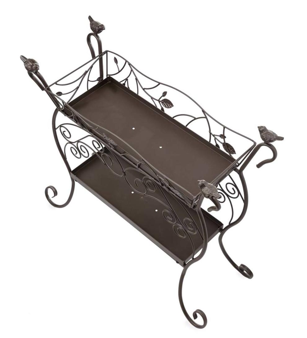Plow &amp; Hearth Garden Tools | Yard &amp; Garden Two-Shelf Cast Iron Plant Stand With Birds