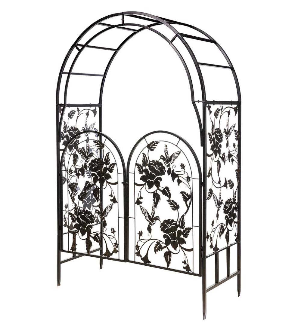 Plow &amp; Hearth Gardenworks® | Yard &amp; Garden Metal Arched Hummingbird Garden Arbor With Gate
