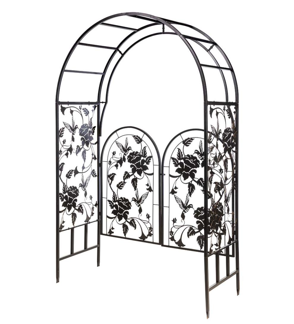 Plow &amp; Hearth Gardenworks® | Yard &amp; Garden Metal Arched Hummingbird Garden Arbor With Gate
