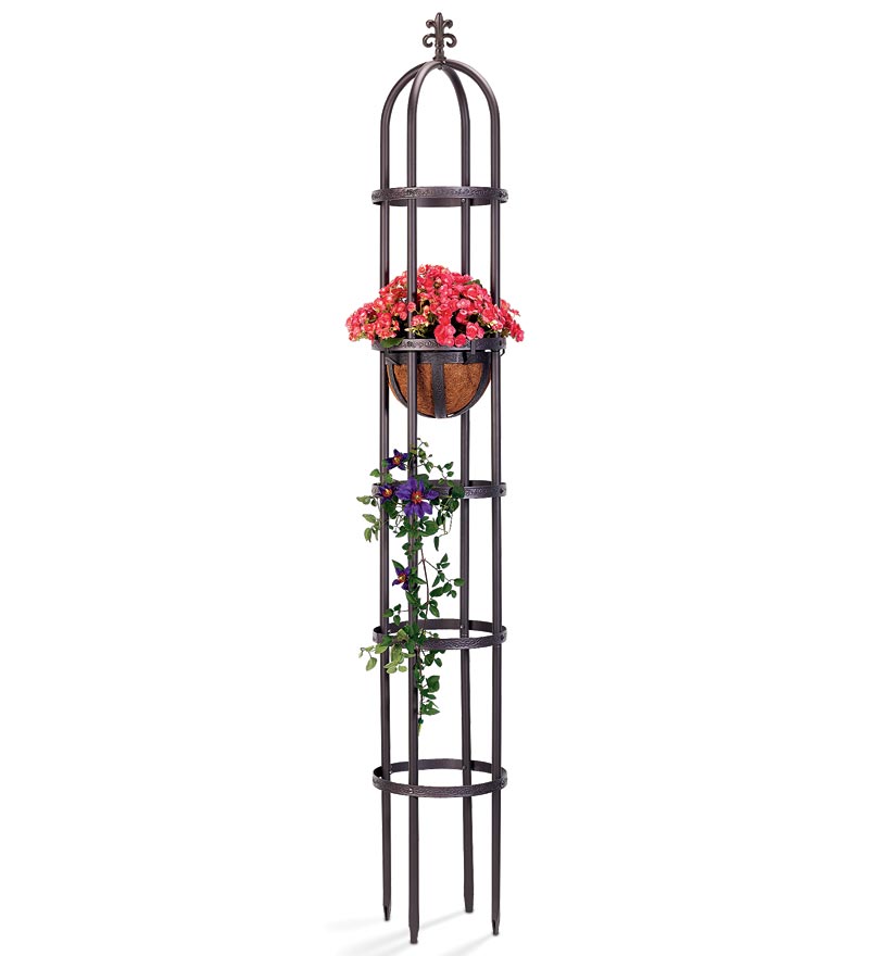 Plow &amp; Hearth Gardenworks® | Yard &amp; Garden Powder-Coated Steel Garden Obelisks And Basket Planter