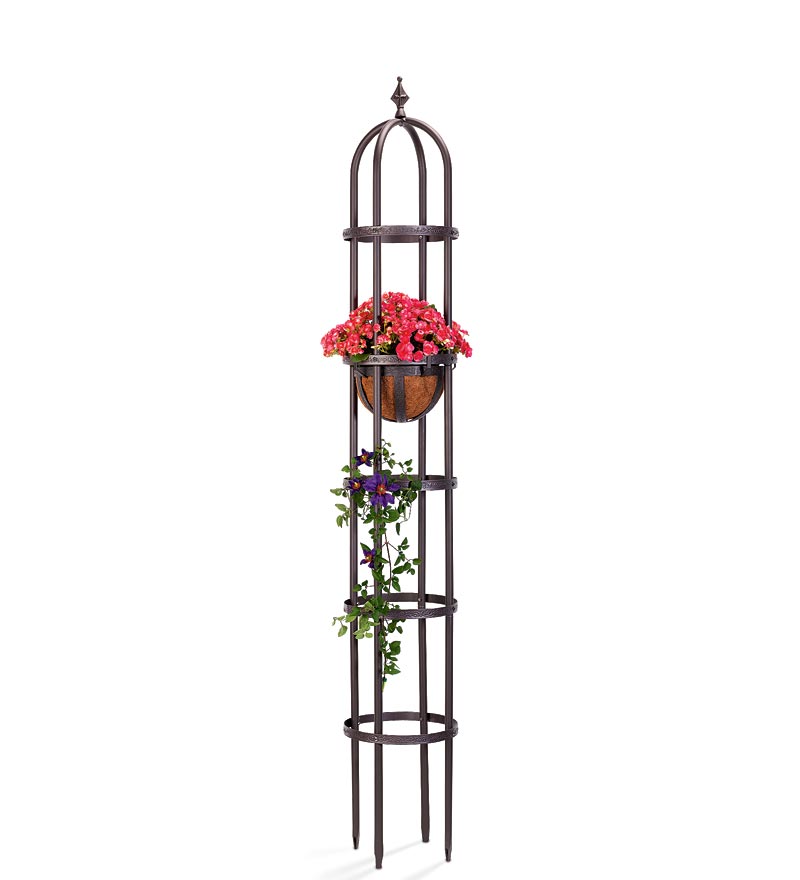 Plow &amp; Hearth Gardenworks® | Yard &amp; Garden Powder-Coated Steel Garden Obelisks And Basket Planter