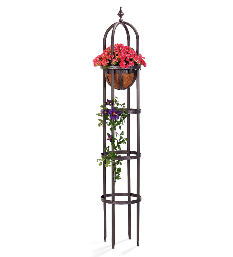 Plow &amp; Hearth Gardenworks® | Yard &amp; Garden Powder-Coated Steel Garden Obelisks And Basket Planter