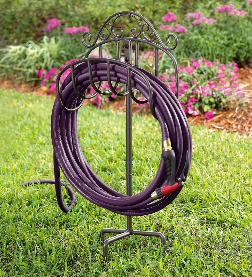 Plow &amp; Hearth Gardenworks® | Yard &amp; Garden Wrought Iron Hose Holder With Ground Stake - Green