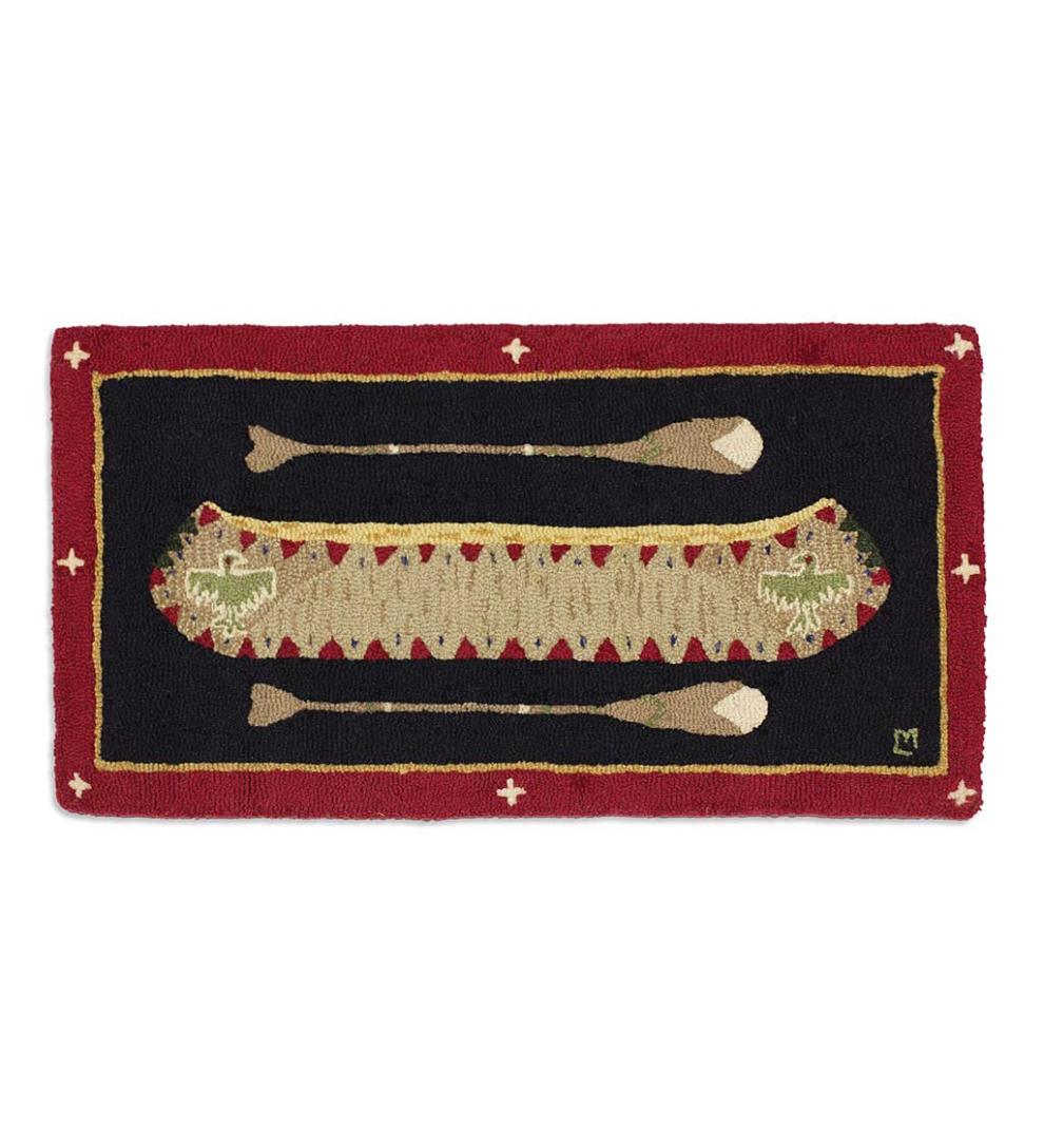 Plow &amp; Hearth Hearth Rugs | Fireplace &amp; Hearth Hooked Wool Native American Longboat Canoe Accent Rug